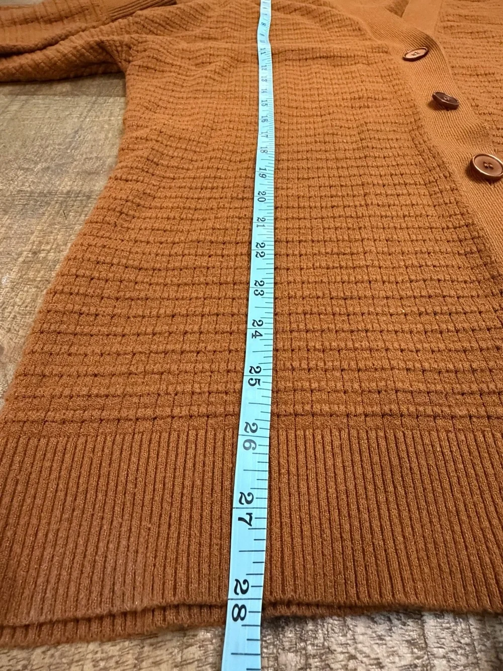 Express Women's Burnt Orange Button-Front Ribbed Cardigan